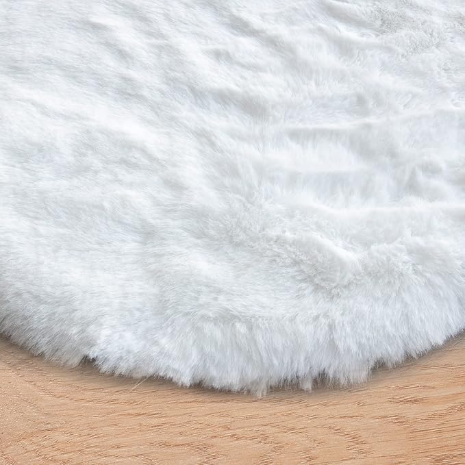 White Faux Fur Round Rug 4ft Fluffy Rabbit Fur Rug Machine Washable Circle Area Rugs for Living Room Bedroom Home Teen Room Nursery Décor