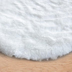 White Shag Round Rugs 8ft for Dining Room Table Faux Bunny Machine Washable Fur Area Rugs for Bedroom Living Room Nursery Circle Rug