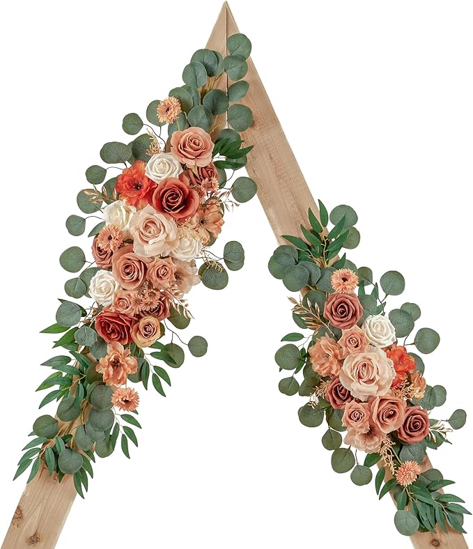 Ting's time Wedding Arch Flowers Pack of 2 Artificial Silk Large Flower Swag Welcome Sign Floral Swag Reception Backdrop Floral Decor for Fall Wedding Party Ceremony (Burnt Orange)