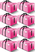 8 Pack Large Strong Moving Bags with Zippers & Carrying Handles - Water-Resistant - Heavy Duty Storage Tote for Space Saving, Fold Flat, Alternative to Moving Box (Pink)