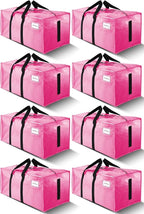 8 Pack Large Strong Moving Bags with Zippers & Carrying Handles - Water-Resistant - Heavy Duty Storage Tote for Space Saving, Fold Flat, Alternative to Moving Box (Pink)