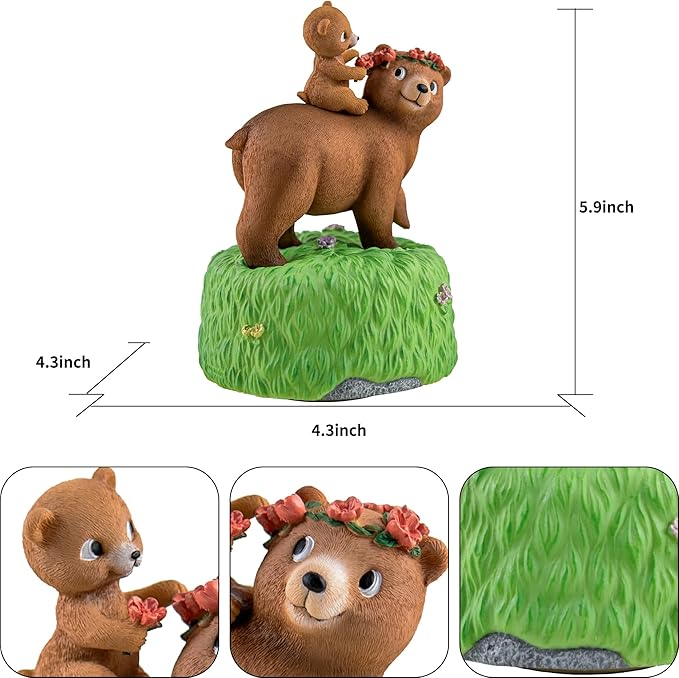 AIDLNS Sunshine of Mom’s Heart - Handcrafted Resin Bear Music Box, Rotating Collectible Figurine, Plays You are My Sunshine – Mother and Daughter Bear Gift for Birthday, Christmas & Home Decor