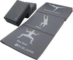 Skelcore Yoga Mat and Blocks Set- Travel Yoga Mat with Poses Printed On It and 2 Yoga Blocks - Non Slip Yoga Accessories For Beginners Folding Yoga Travel Mat 68"L x 24"W x 2mm