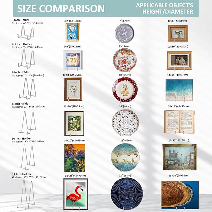 Large Plate Holder Display Stand - 12 inch Super Tall Big Plate Stands for Heavy Duty Display - Metal Picture Frame Stand - Tabletop Easel Stand for Decorative Platter | Plaque | Book - 2 Pack -Silver