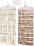BAGSMART Hanging Jewelry Organizer, Necklace Holder Anti-tangle Earrings Rings Hanger with Pockets Hang on Closet, Wall, Door,1 Piece, Large Beige