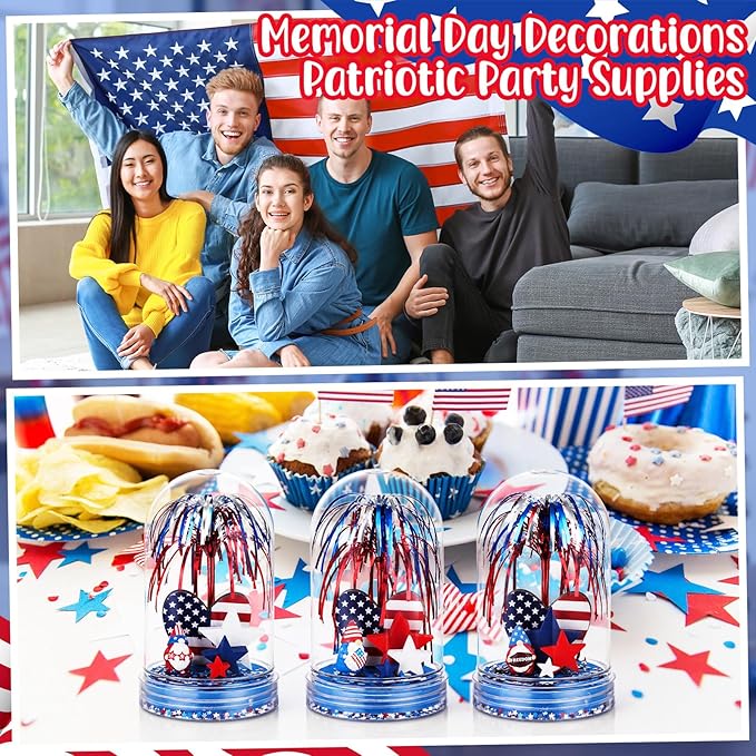 Sotiff 12 Sets 4th of July Themed Snow Globe Craft 250th Anniversary Party Supplies Firework Picks Mini Gnome Ornaments Stars Patriotic Heart Anniversary Party for Classroom Activities