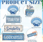 Moucuny 4 Pcs Nautical Beach Decor Shell Tiered Tray Decoration Blue Bow Table Centerpieces Summer Rustic Decorative Block Signs Gift Farmhouse Table Sign for Home Kitchen Shelf