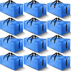 12 Pack Large Strong Moving Bags with Zippers & Carrying Handles - Water-Resistant - Heavy Duty Storage Tote for Space Saving, Fold Flat, Alternative to Moving Box (Sky Blue)