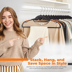 Plastic Hangers 20 Pack, Cascading Slim Space Saving Clothing Hangers with 360° Rotating Hook, Non Slip Clothes Hangers for Sweater Shirt, Heavy Duty Coat Hanger with Inner Hook for Closet, Black