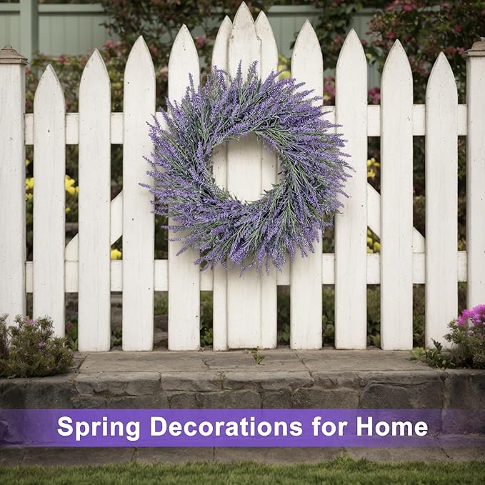 LZNPA 22 Inch Summer Spring Wreaths for Front Door Romance Lavender Wreath, Elegant Artificial Front Door Wreath for All Season Spring Decorations for Home Wall Entryway Farmhouse Porch Room Decor