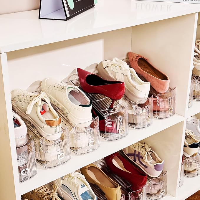 Adjustable Shoe Slots Organizer,10PACK Transparent Shoe Stackers Shoe Rack Holder Shoe Space Savers Double Layer Stack Shoe Racks for Closet Organization(Transparent)