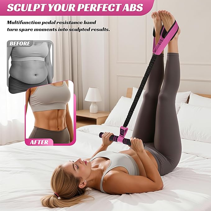 Upgraded Multifunction Pedal Resistance Band with Handle, 50LBS Thickened Resistance Bands for Core/ABS, Arm, Waist, Abdomen, Leg Workout, Portable Sit Up Exercise Equipment for Women
