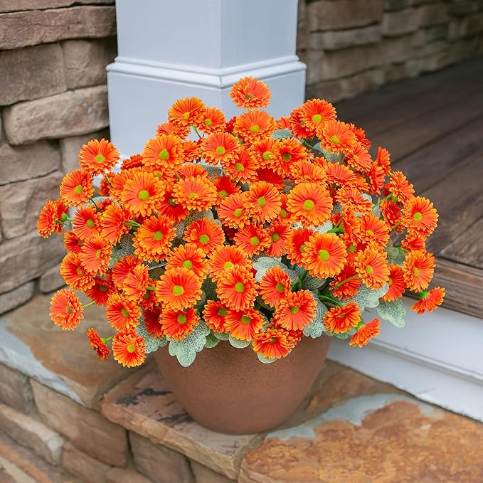 HyeFlora Dahlia Artificial Flowers for Outdoors Faux Plants Spring Decoration, 6 Bundles Fake Outdoor Flower Realistic Daisy UV Resistant Silk Flowers for Outside Planter Patio Yard Garden Porch Home