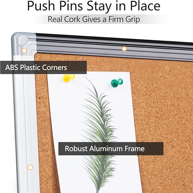 Large Cork Bulletin Board 36" x 48", Black/Sliver Aluminium Framed Corkboard, 4 x 3 Office Board for Wall Decor, Wall Mounted Notice Pin Board with 18 Push Pins for School, Home & Office