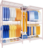 Ulif E12 Pro Clothes Rack，Heavy Duty Freestanding Garment Rack with Shelves，Metal Clothing Closet Storage System for Hanging Clothes，71" W x 16" D x 76.5" H, Hold 960 lbs，Pink