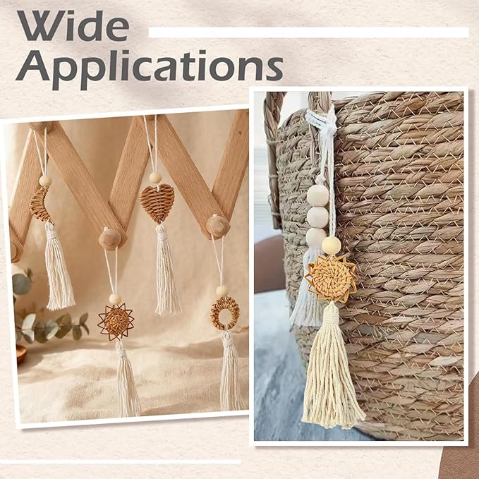 LiQunSweet Handmade Rattan Weave Cotton Rope Tassel, 4Pcs, 25x4.5cm, for Bag Charms, Keychains, Home Decor & Craft Projects