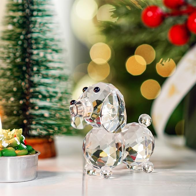 H&D Crystal Cute Dog Figurine Collection Cut Glass Ornament Statue Animal Collectible