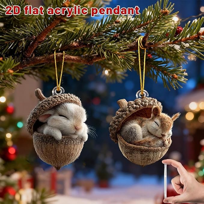 5PCS Forests Animal Acorn Ornaments, Forests Christmas Ornaments, 2026 New Pine Cone Animal Decoration, 2D Acrylic Animal Christmas Tree Pendant for Home Decor