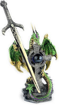 Ain’t It Nice Dragon Statue with Medieval Dragon Sword and Crystal Ball Collectible Dragon Figurine Fantasy Medieval Dragon Décor, Green 4.5(L) 2(W) X 7(H) inches