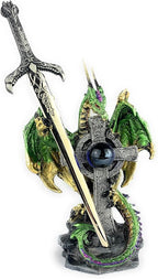 Ain’t It Nice Dragon Statue with Medieval Dragon Sword and Crystal Ball Collectible Dragon Figurine Fantasy Medieval Dragon Décor, Green 4.5(L) 2(W) X 7(H) inches