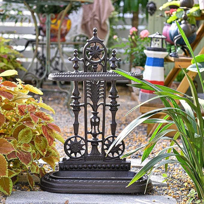 Sungmor Royal Style Cast Iron Umbrella Stand w/Detachable Drip Tray, Heavy Duty Rustic Umbrella Holder for Entryway,Front Door,Hallway,Outside Porch, Decorative Freestanding Umbrella Rack Organizer