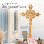 DAICAT Handcrafted Wooden Catholic Cross, Religious Wall Crucifix, Catholic Crucifix 10 inches, Natural Wood (6.7 x 9.8 IN, Jesus 1)