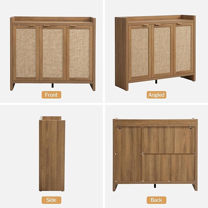 SICOTAS Shoe Storage Cabinet Set of 2, Large Tall Shoe Cabinet, Rattan Shoe Cabinet Storage for Entryway, Farmhouse Cabinet with Doors and Adjustable Shelves for Entryway Hallway Living Room