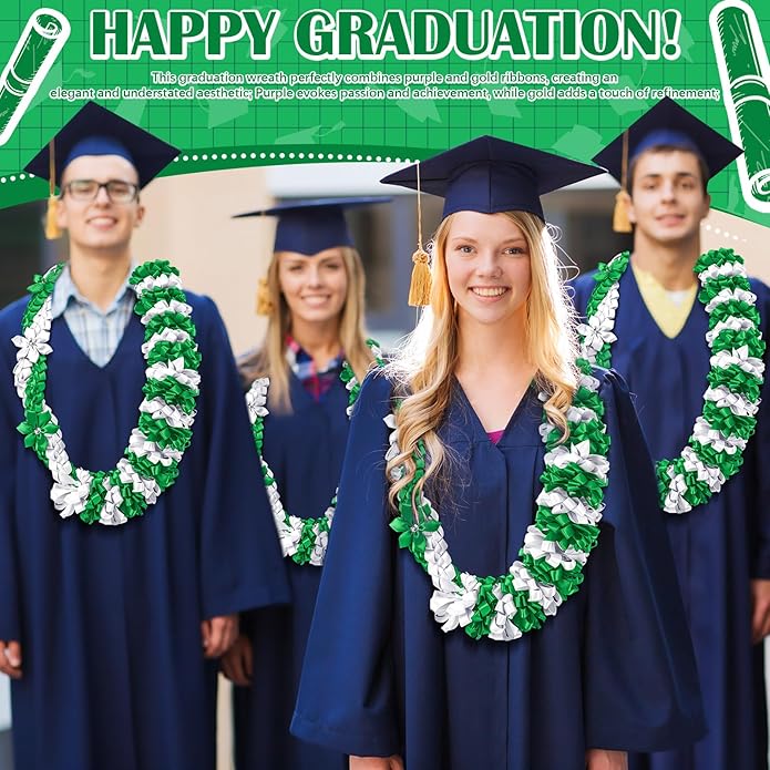 Canlierr Graduation Leis Class of 2026 Grad Ribbon Leis Double Braided Necklace Hawaiian Flower Garland with Heart Kukui Nut for Man Woman Graduation Party Supplies