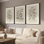 Large Framed Vintage Botanical Wall Art for Living Room, 3 Piece Rustic Farmhouse Plant Canvas Painting Prints Artwork, Neutral Natural Floral Pictures for Bedroom Kitchen Hallway Wall Decor, 24x36 In