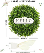 DDHS 20'' Boxwood Wreaths Front Door Artificial Spring Wreath. Wreaths for Front Door Farmhouse Wedding Green Year Round Indoor Outdoor for Summer Wreath St Patricks Day Decorations -(Hello Sign)