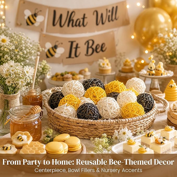 DomeStar 24PCS Yellow Decorative Balls for Bowl Centerpiece, 2 Inch Rattan Bowl Fillers - Wicker Twig Orbs Spheres for Yellow Kitchen Home Decor Vase Table Scatters