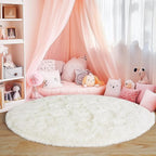 4'x4' Cream Round Rugs for Girls Bedroom, Ultra Soft Fluffy Circle Rug for Kids Room, Cute Shag Rugs for Living Room Playroom Tent Castle Home Decor Rug