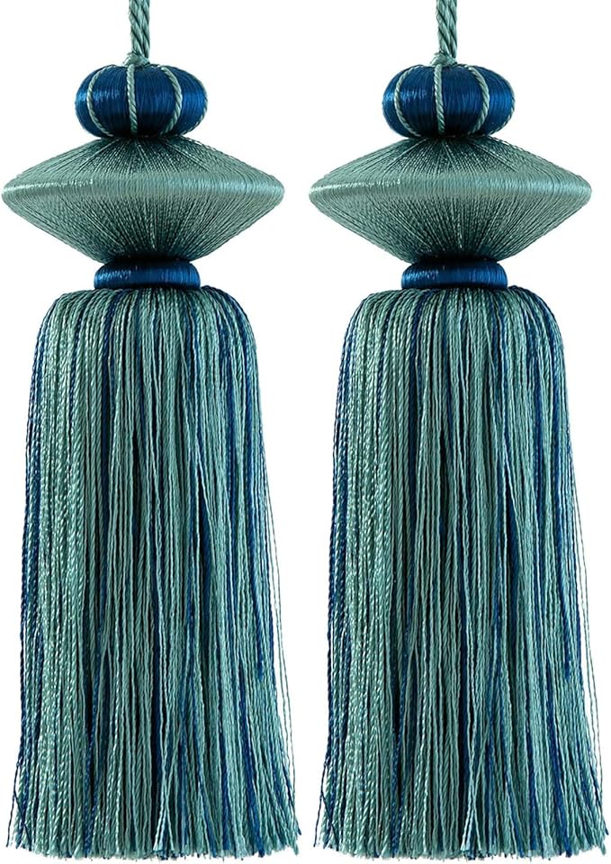 2 Pcs Decorative Tassels for Home Decor, Elegant Lamp Tassels & Door Tassels, Soft Silk-Look Hanging Tassel Accent for Table Lamps, Cabinets & Interior Styling, 4.3 Inch Tassel Ornament (Blue)