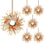 6 Pcs 9 inch Fall Wreaths Thanksgiving Artificial Swag Wreaths Autumn Hanging Wreath Harvest Candle Rings for Cabinets Farmhouse with Ribbon for Front Door Porch Wall Window Decoration