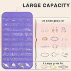 Hanging Jewelry Organizer Storage, 40 Pockets 36 Hooks Necklace Earring Necklace Bracelet Ring Organizer, Double - Sided Design, Purple