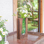 Wood and Glass Inlay Vases Farmhouse Wooden Glass Flower Vase Solid Wood Glass Vase Home Decor Vases for Centerpiece (9.45 Inches)
