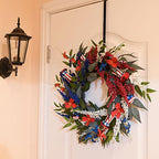 DecorbyHannah Patriotic Wreaths for Front Door, 22 inch 4th of July Wreath for Independence Day, Flag Day, Collapsible Red White Blue Wreath Decorations with Top Hat Ornament for USA 250th Holiday