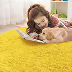 OLANLY Yellow Round Rugs for Bedroom - Machine Washable, 4 ft Circle Area Rugs for Living Room, Soft and Fluffy Shaggy Carpet for Teen Girl and Boys, Nursery Rooms, Dorms, Home Decor Aesthetic