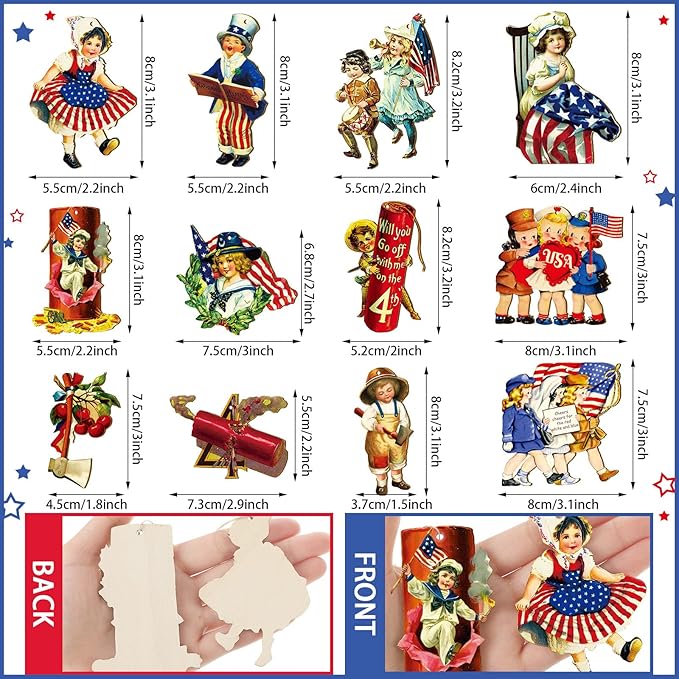 Sintuff 36 Pcs 4th of July Tree Ornaments 250th Anniversary Decoration Patriotic Wood Independence Day Ornaments Red White Blue Party Hanging Decoration Artifact for Small Tree Holiday Party Supplies