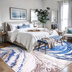 Ciicool Abstract Area Rug Indoor, 5x7 Swirl Washable Entryway Rug, Modern Soft Throw Entry Rug with Non-Slip Backing for Bedroom Living Room Entrance Kitchen, Low-Pile Floor Carpet Doormat Blue Brown