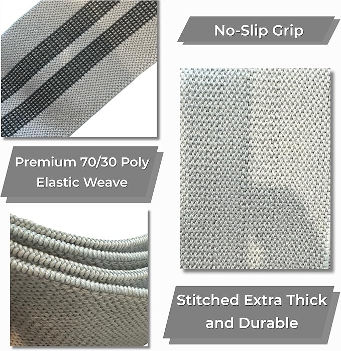 Fabric Resistance Bands, Non-Slip Hip Circle Bands for Glute Workouts, Yoga, Set of 3 with mesh Carrying Bag. (Light, Medium, Heavy) (Black/Gray/Light Gray)