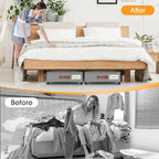 Under Bed Storage with Wheels 2Pack Underbed Storage with Clear Window&Label Under Bed Drawers Large Capacity Rolling Under Bed Storage for Clothes,Shoes, Blankets (Light Grey)