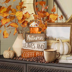 Lineshading 4 Pcs Fall Decorations for Home Wooden Hot Cocoa Coffee Block Sign Thanksgiving Tiered Tray Decor Thanksgiving Centerpiece Rustic Fall Table Decor for Autumn Harvest Party Home Kitchen