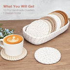 Coasters for Drinks, 12 Pack Coasters, Coaster Set of 6 Color, Suitable for Morhers Day, Gift for Mothers Day Best Choice, Mom Gifts, Brown + Basket, Dining Room Decor, Ditchen Table Decor