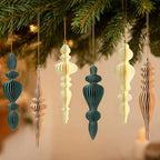 6Pcs Neutral Finial Christmas Ornaments for Tree, 3D Paper Honeycomb Hanging Decorations Vintage Christmas Honeycomb Ornaments Lanterns for Xmas Tree Winter New Year Holiday Party Home Decor