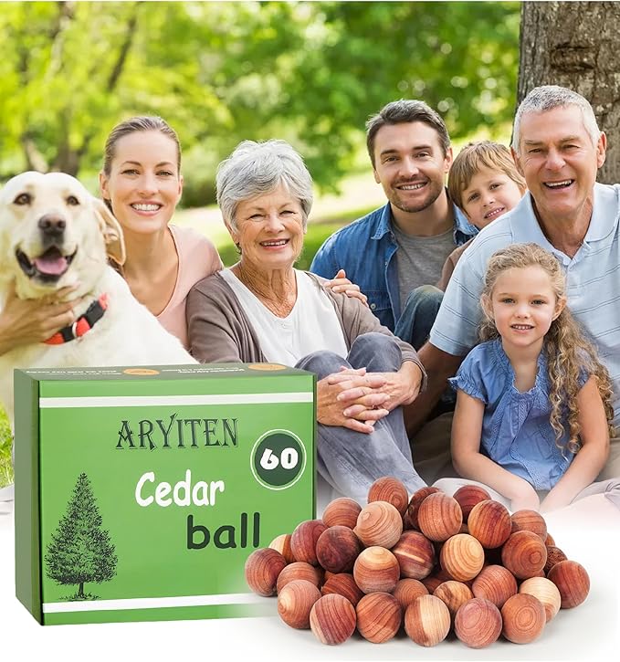 Cedar Balls for Clothes Storage, Aromatic Scent Cedar Wood Balls for Kitchen, Closets Storage and Drawers Freshener, 60 Pack