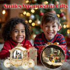 Christmas White Carriage Snow Globe Lantern with Gift Box - Snowman Scene Water Lantern with Glitter Snow - Musical Holiday Decor with LED Light - Battery Or USB Powered Operated (White with gold)