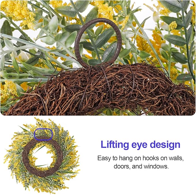 26'' Large Lavender & Eucalyptus Wreath for Front Door Window - Artificial Eucalyptus Leaves Greenery Outdoor Wreath for Wedding Farmhouse Porch Wall Room Home Decor (Yellow)
