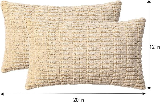 Aegero Pack of 2 Corduroy Decorative Throw Pillow Covers 12x20 InchSoft Boho Striped Pillow Covers Modern Farmhouse Home Decor for Sofa Living Room Couch Bed(Beige)