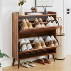 BERRYMERRY 31.5” Fluted Shoe Storage Cabinet with 2 Flip Drawers,Narrow Shoe Storage Organizer Rack with Wave Door for Entryway,Hallway,Living Room